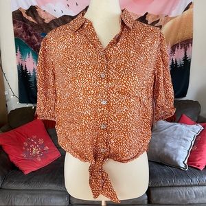 Free People Celia Blouse – Burnt Orange Tie-Hem | Boho Chic Size S NWT